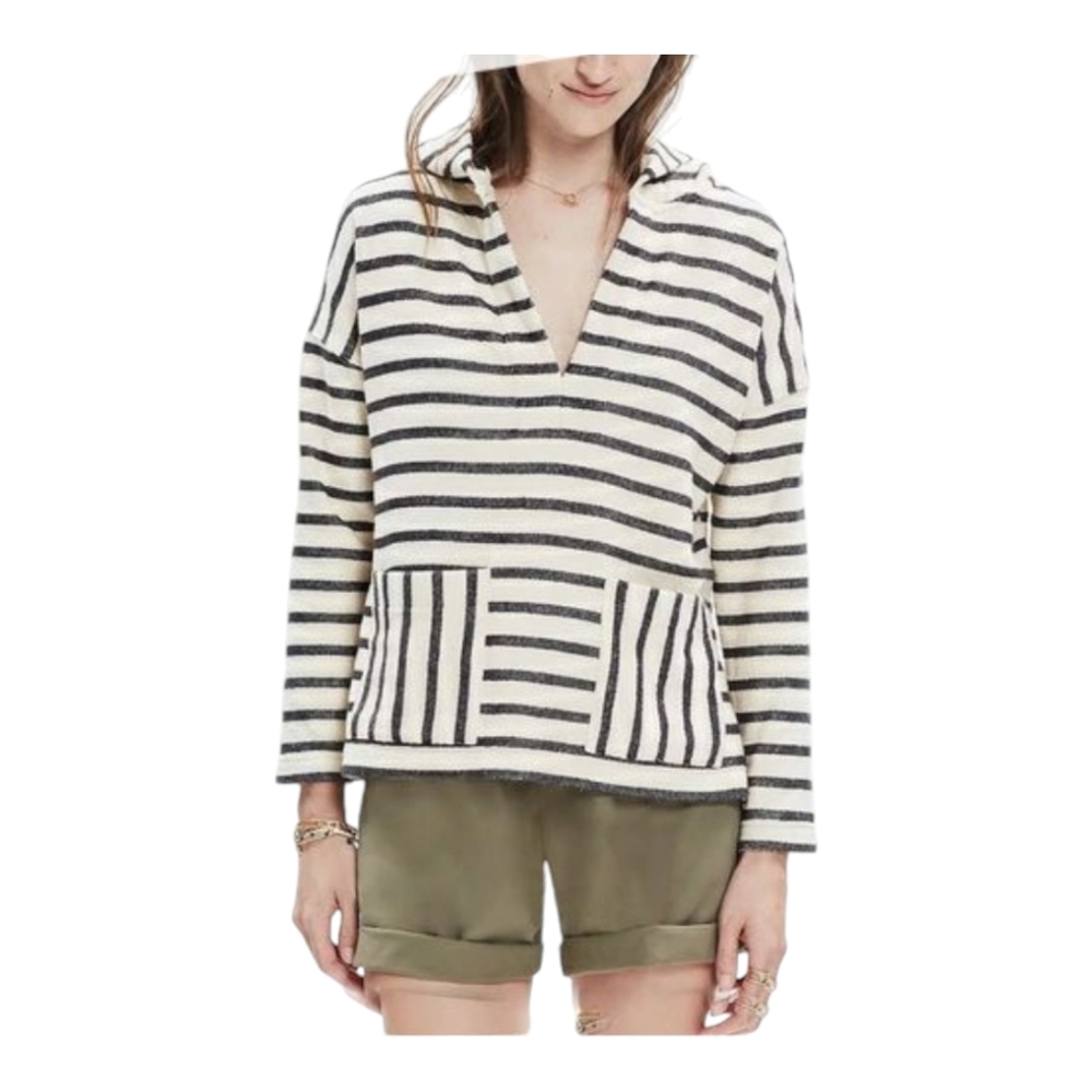 MADEWELL Striped Terry Cloth Shirt Top Hooded SMALL